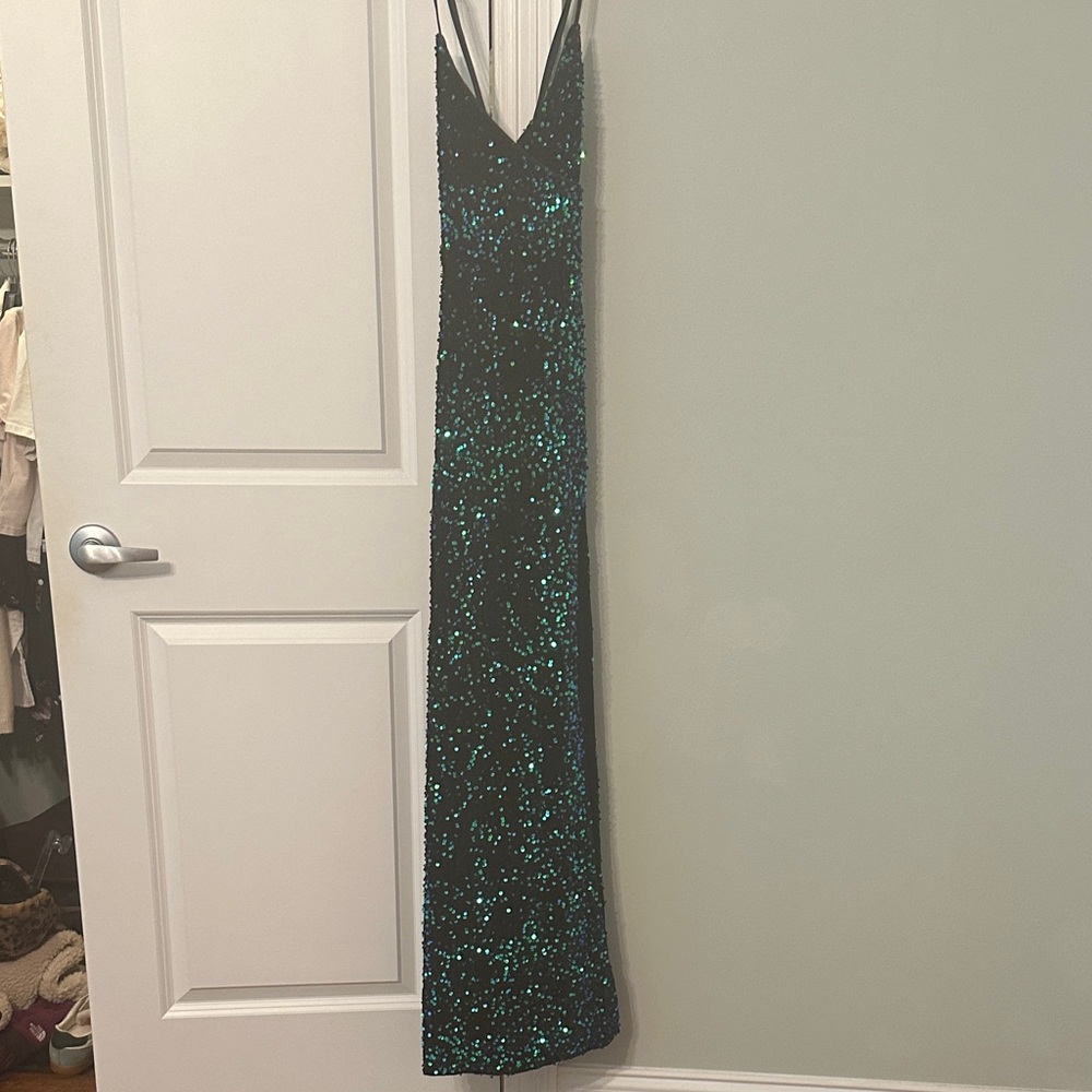 Lulus Keep it Regal Green Iridescent Sequin Velvet Maxi Dress